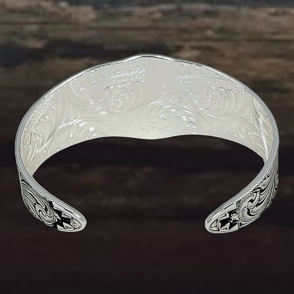 Montana Silversmiths Fine Silver & 24K Gold Prarie Dancers Buffalo Bracelet New! - Picture 3 of 11